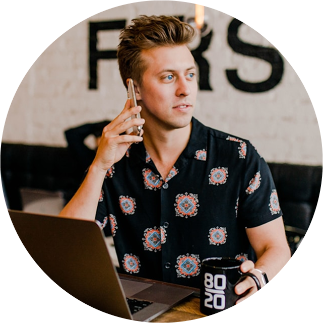 Placeholder Image Guy in black shirt talking on phone
