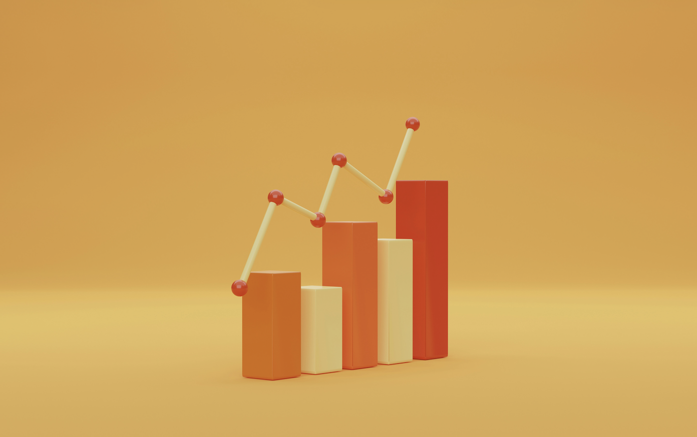 3d modeled data chart for quantitative insights with a trend line showing a growing trend